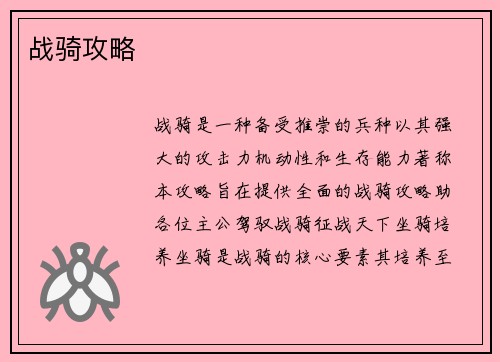 战骑攻略